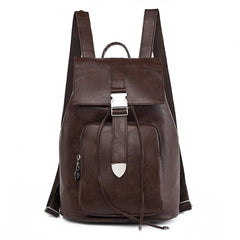 Retro Drawstring Large Capacity Backpack PU Leather Textured School Travel Bag