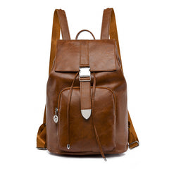 Retro Drawstring Large Capacity Backpack PU Leather Textured School Travel Bag