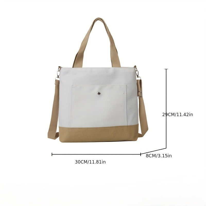 Vintage Canvas Tote Bag Large Capacity Handbag Casual Contrast Crossbody Bag