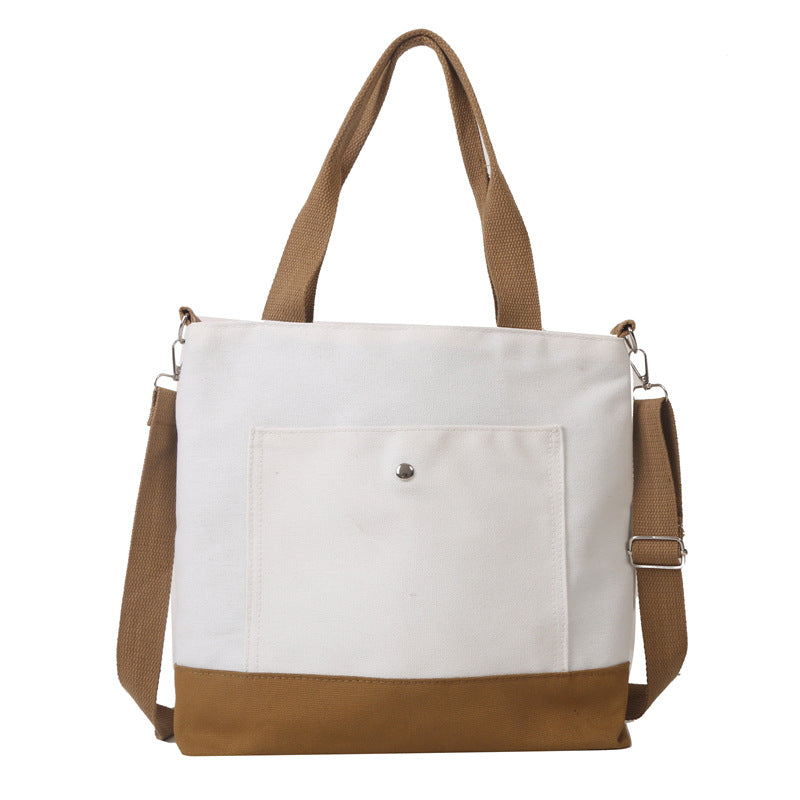 Vintage Canvas Tote Bag Large Capacity Handbag Casual Contrast Crossbody Bag