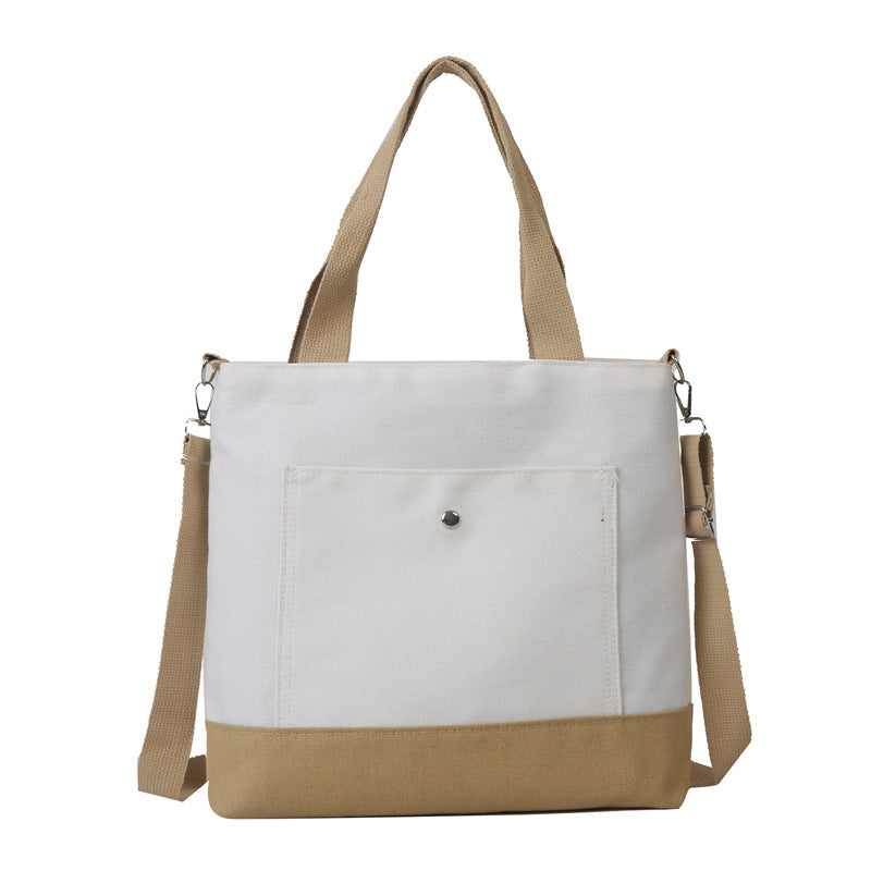 Vintage Canvas Tote Bag Large Capacity Handbag Casual Contrast Crossbody Bag