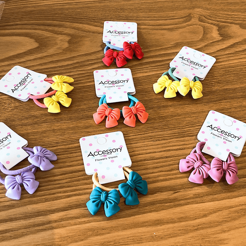 2PCS Princess Bow Knot Hair Ties Elastic Hair Bands Girls Accessories