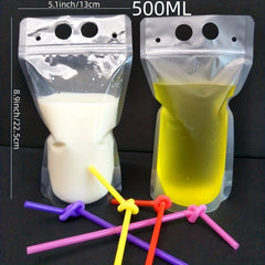30pcs 500ml Reusable Juice Bags Drink Pouches Zipper Smoothie Container Clear