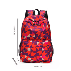 Geometric Large Capacity Preppy Backpack Nylon Durable Lightweight Laptop Daypac