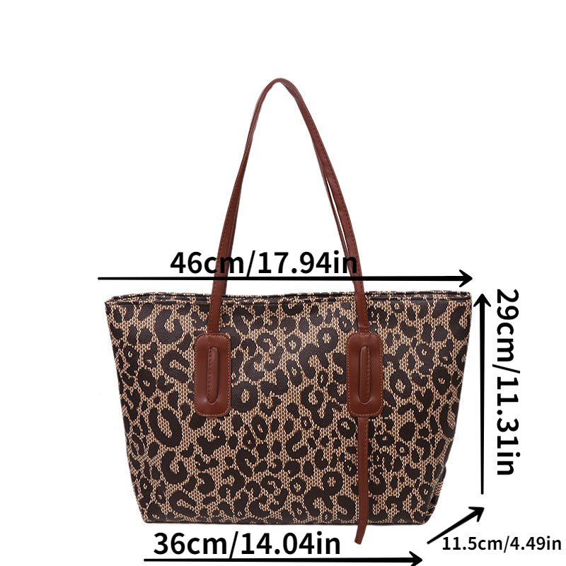 Leopard Print Tote Bag Shoulder Handbag Large Capacity PU Leather Shopping