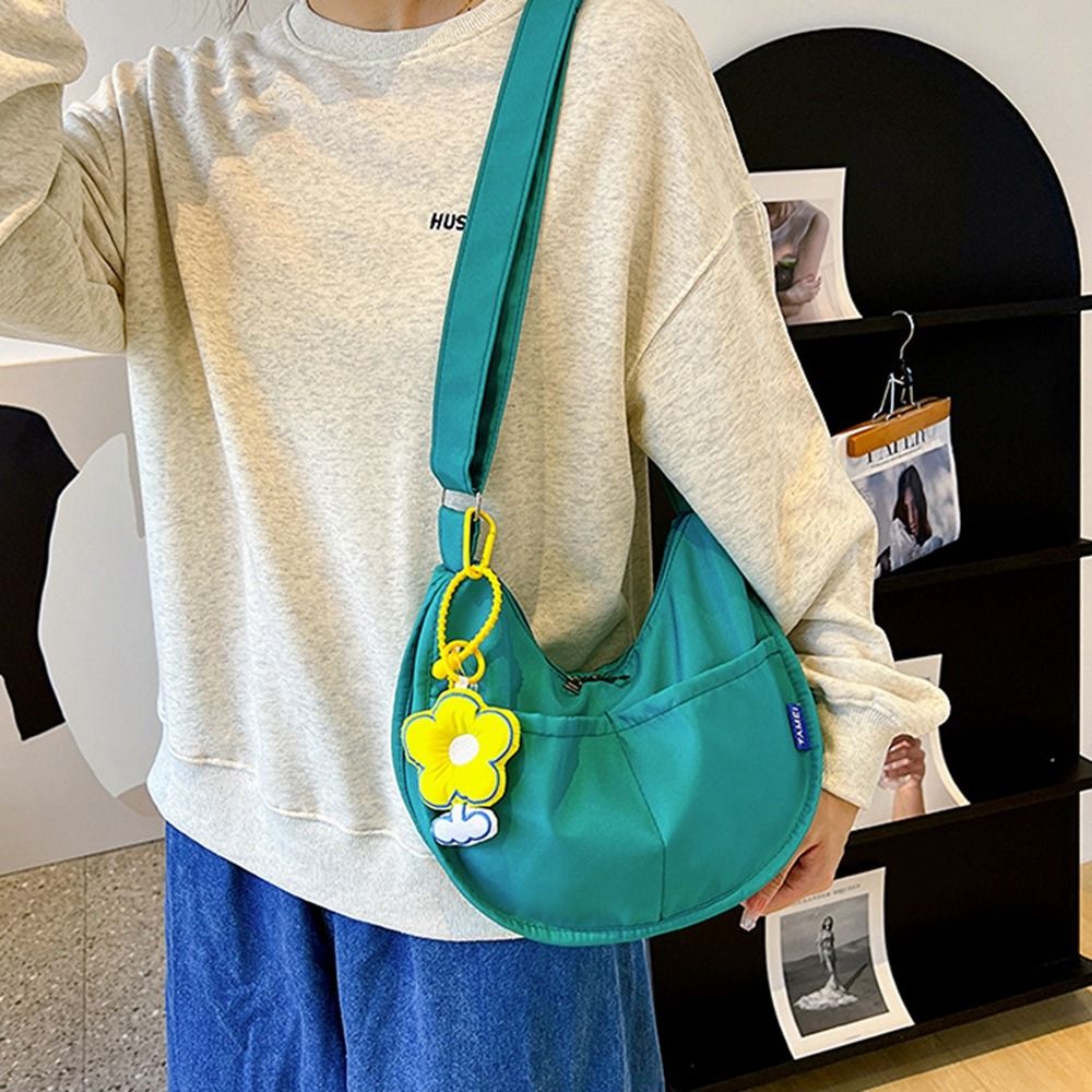 Minimalist Crescent Crossbody Bag with Flower Pendant