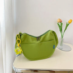 Minimalist Crescent Crossbody Bag with Flower Pendant