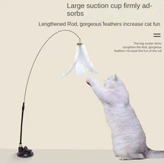 Feather Decor Cat Teaser Stick Toy with Bell and Suction Cup
