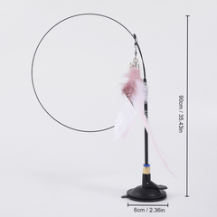 Feather Decor Cat Teaser Stick Toy with Bell and Suction Cup