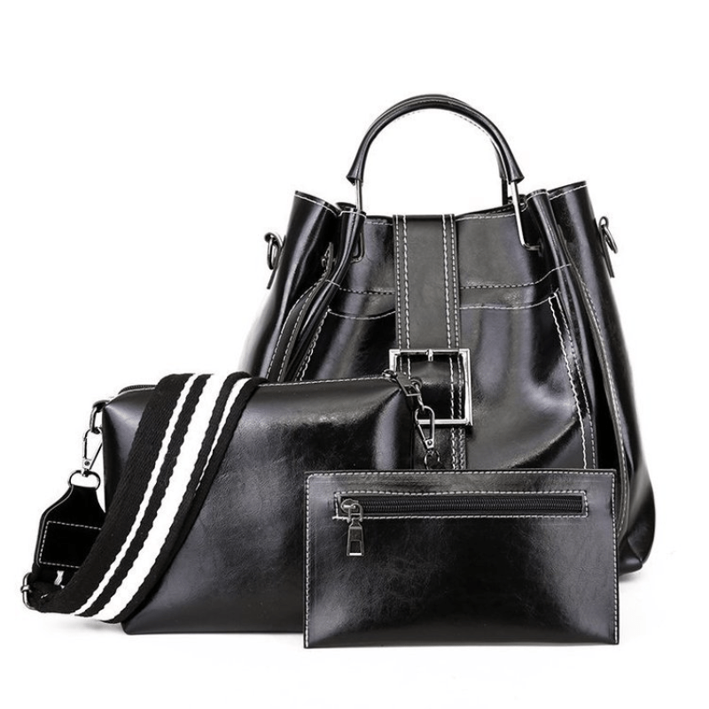 3pcs Vintage Bucket Bag Set For Women Handbag Crossbody Clutch