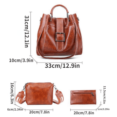 3pcs Vintage Bucket Bag Set For Women Handbag Crossbody Clutch