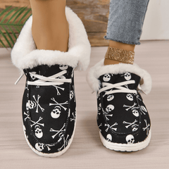 Women's Skull Pattern Short Boots Plush Lined Outdoor Halloween Shoes