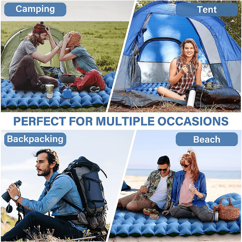 Double Sleeping Pad with Pillow & Foot Pump - 10 Thick Camping Mat