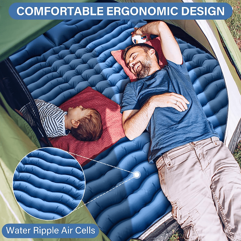 Double Sleeping Pad with Pillow & Foot Pump - 10 Thick Camping Mat