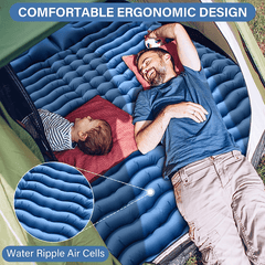 Double Sleeping Pad with Pillow & Foot Pump - 10 Thick Camping Mat