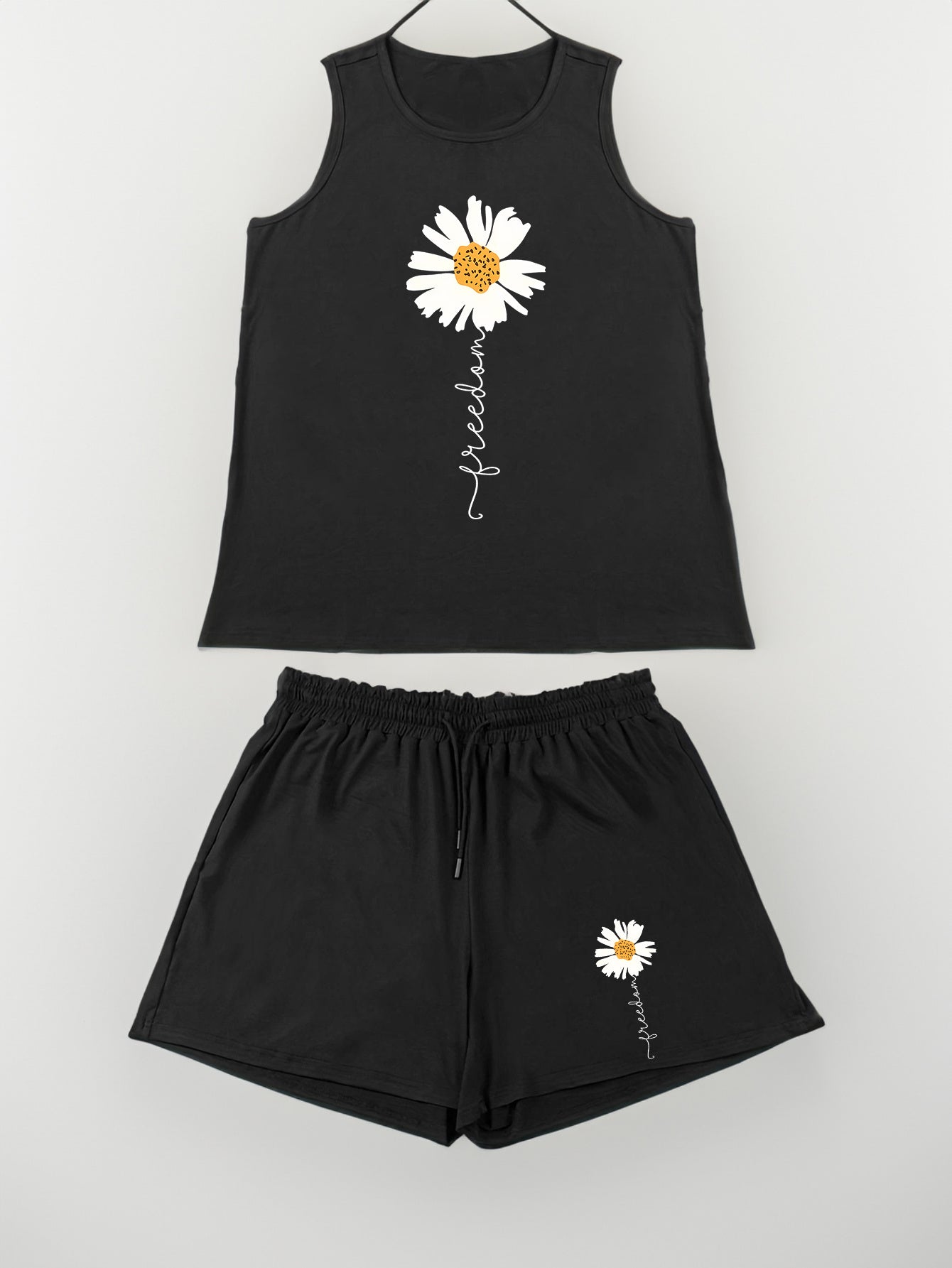  Daisy Print Loungewear Set Tank Top & Shorts Pajama Two Piece Set