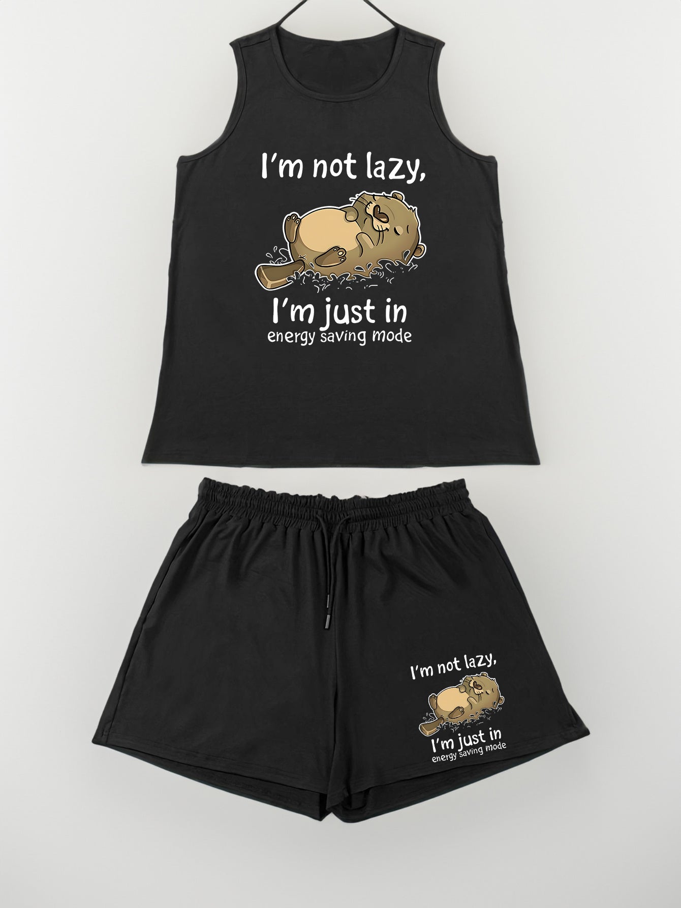  Cartoon Animal Print Tank & Shorts Set Women's Casual Loungewear