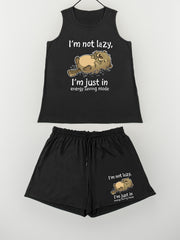  Cartoon Animal Print Tank & Shorts Set Women's Casual Loungewear