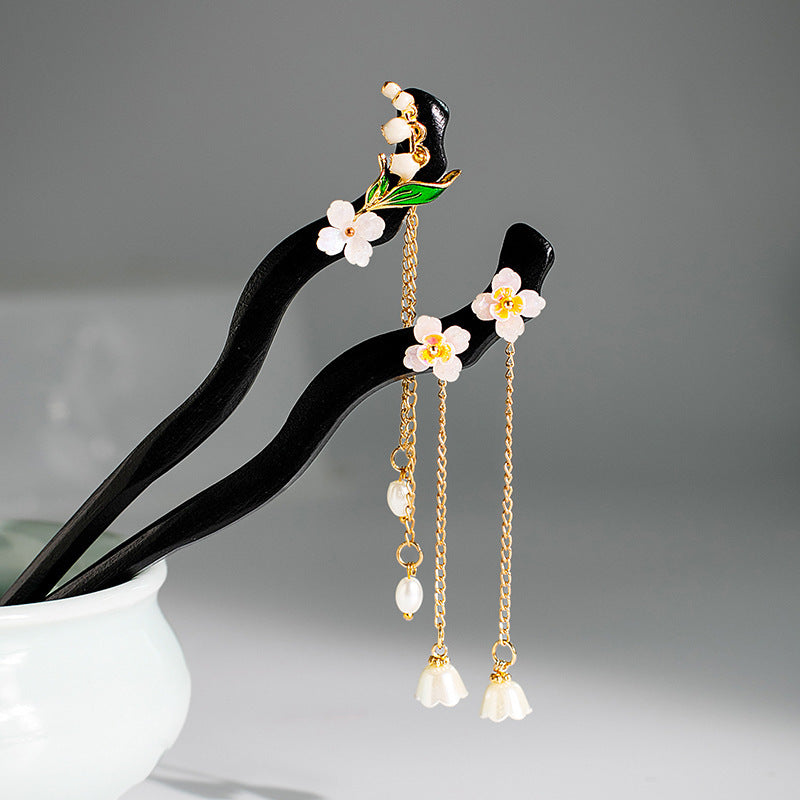 Wooden Hairpin Flower Hair Stick With Pendant Chinese Style Hair Accessories