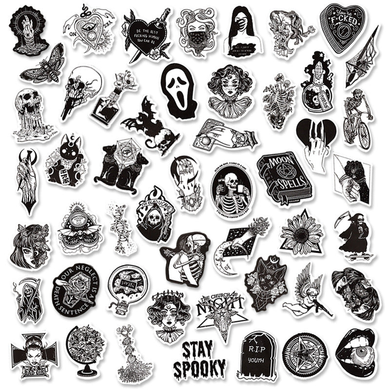 50pcs Gothic Skull Witch Magic Stickers Waterproof DIY Room Decoration