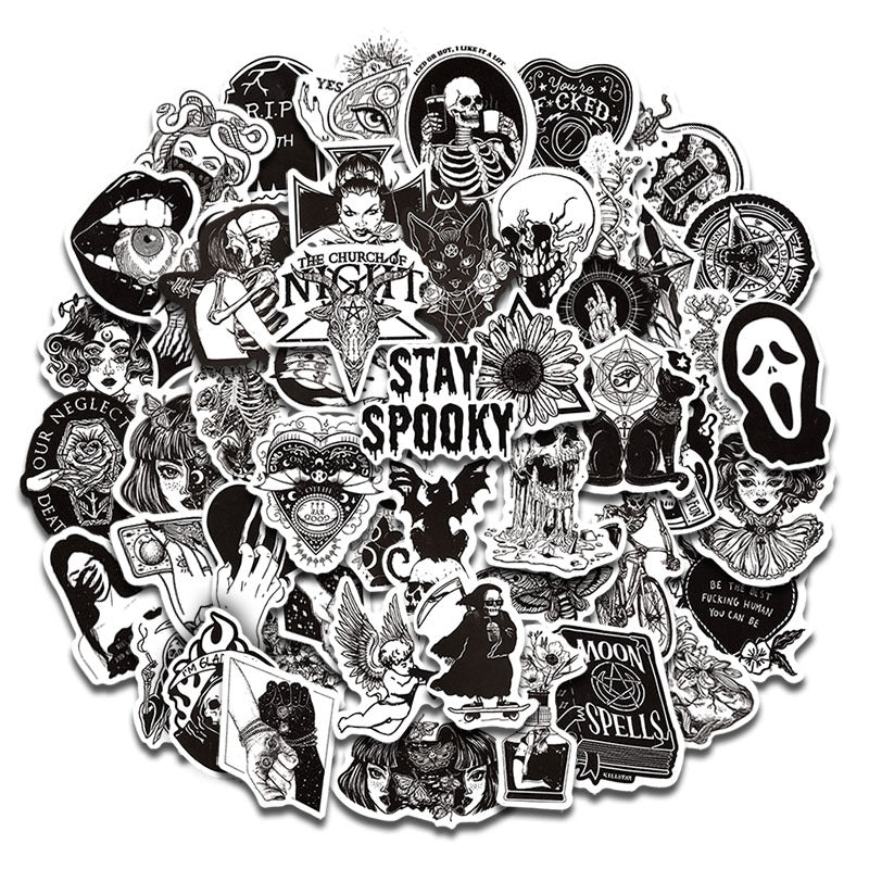 50pcs Gothic Skull Witch Magic Stickers Waterproof DIY Room Decoration
