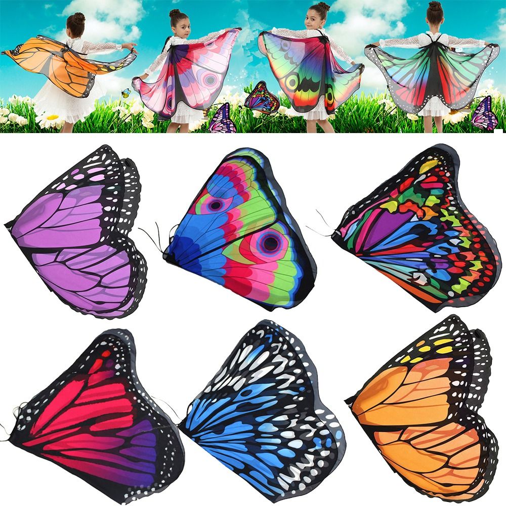 Colorful Butterfly Wings Shawl Thin Chiffon Poncho Scarf Child Cosplay