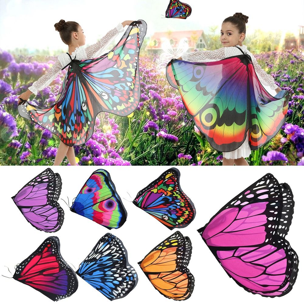 Colorful Butterfly Wings Shawl Thin Chiffon Poncho Scarf Child Cosplay