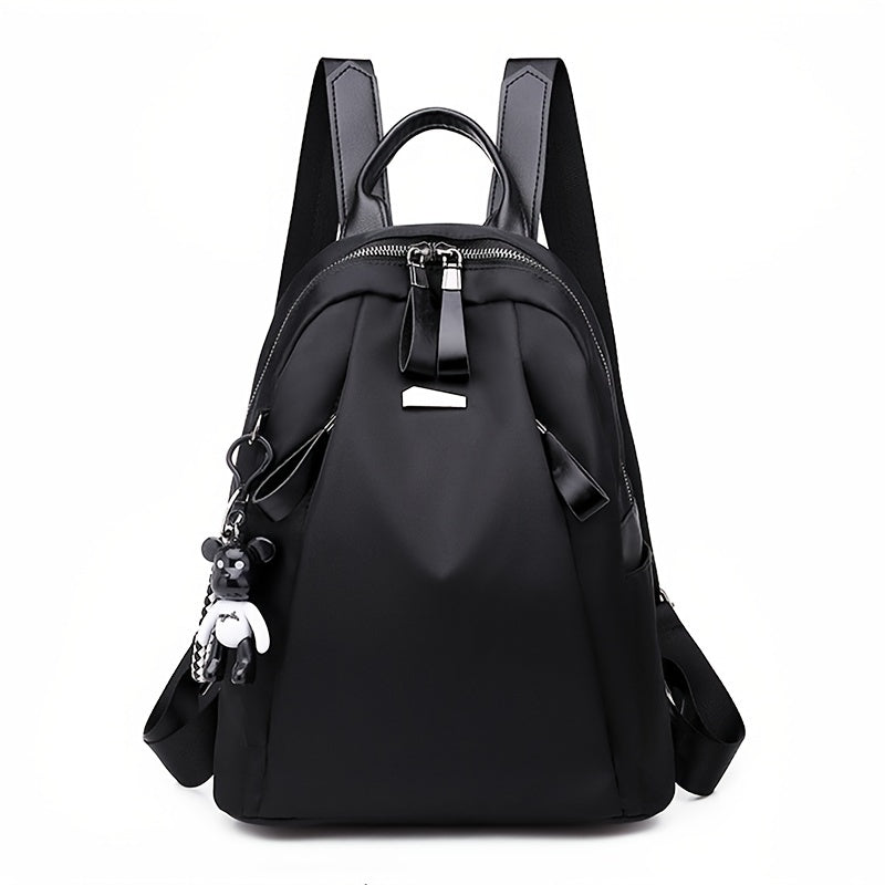 Solid Backpack With Bear Pendant Men Women Students Double Shoulder Bag