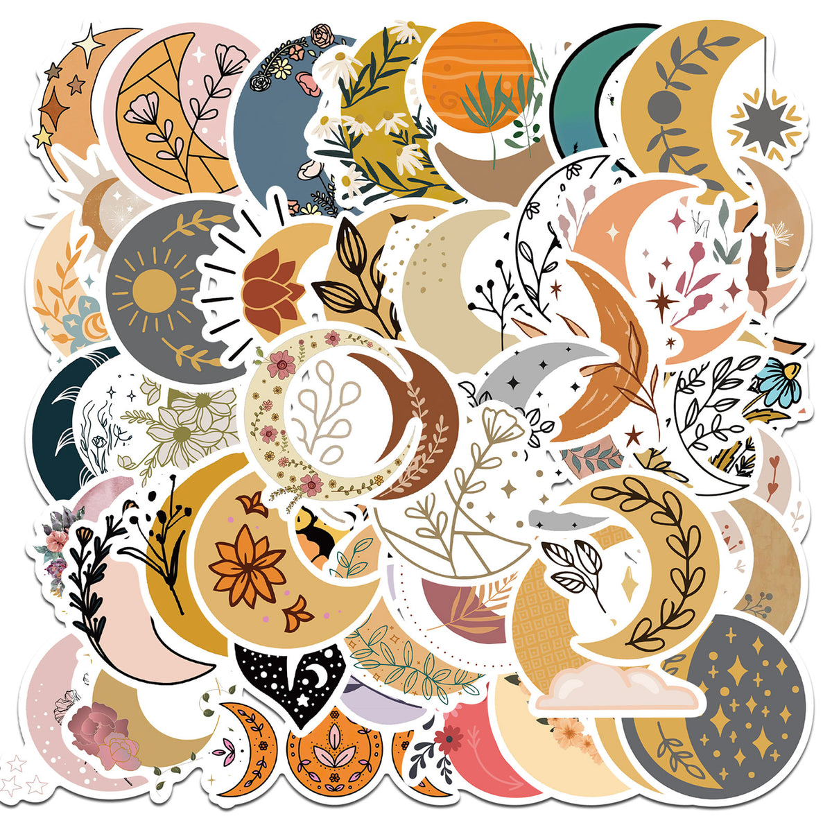 50pcs Moon Flower Cartoon Stickers Waterproof Room Decoration