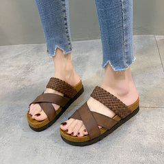Women's Cork Buckle Flip Flops Thick Bottom Beach Shoes