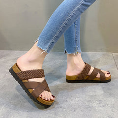 Women's Cork Buckle Flip Flops Thick Bottom Beach Shoes