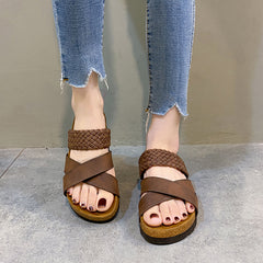 Women's Cork Buckle Flip Flops Thick Bottom Beach Shoes
