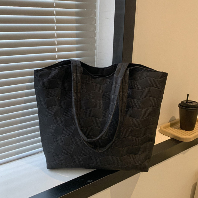 Vintage Geometric Embossed Tote Bag Retro Large Capacity Satchel Women's Handbag