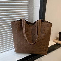 Vintage Geometric Embossed Tote Bag Retro Large Capacity Satchel Women's Handbag