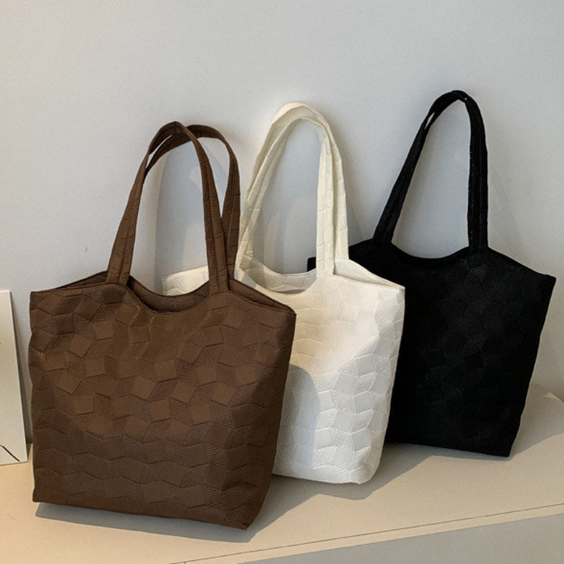 Vintage Geometric Embossed Tote Bag Retro Large Capacity Satchel Women's Handbag