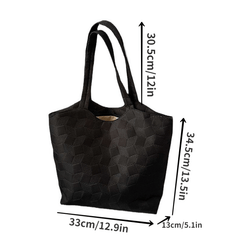 Vintage Geometric Embossed Tote Bag Retro Large Capacity Satchel Women's Handbag