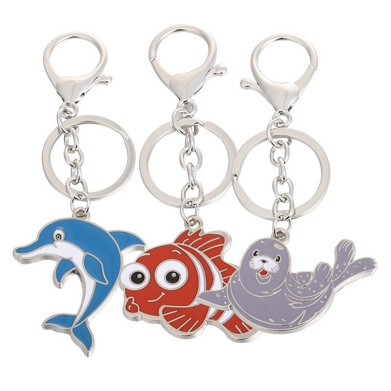 Cartoon Sea Animal Key Chain Dolphin Sea Lion Seal Goldfish Key Pendant