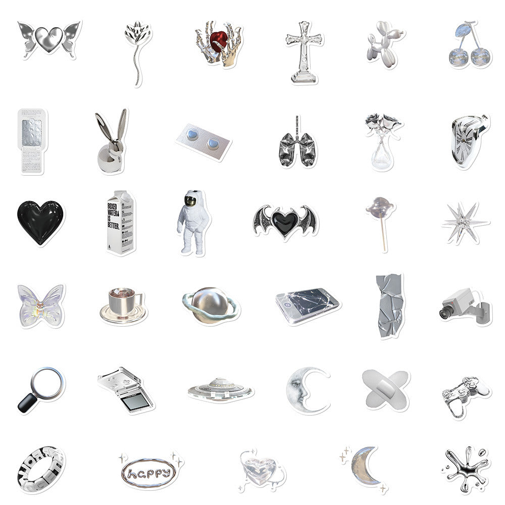 66pcs Silvery Series Stickers Fun Waterproof Reusable DIY Room Decoration