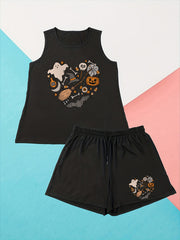  Halloween Lounge Set Women's Plus Ghost & Pumpkin & Bat Print