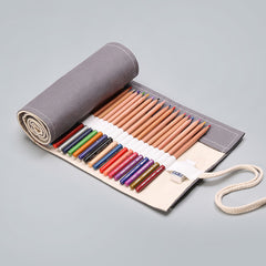 Gray Canvas Pen Curtain Large Capacity Pencil Case
