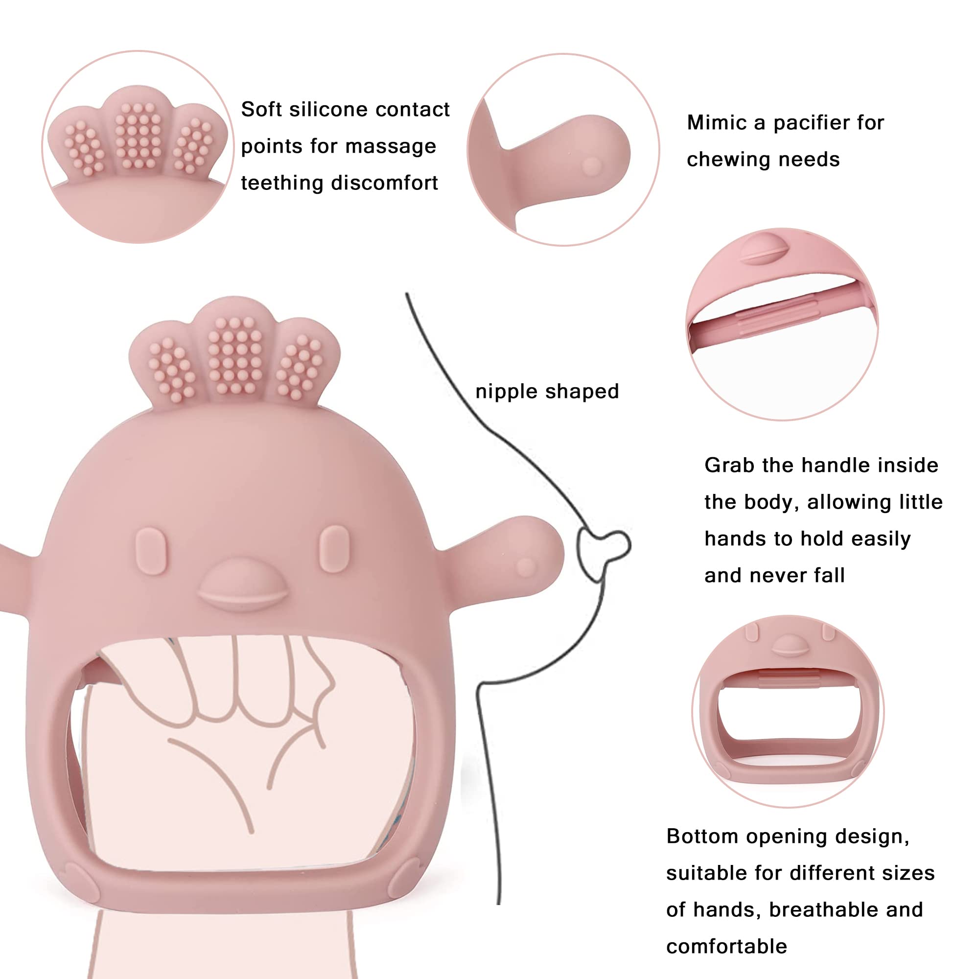 Silicone Chicken Pink Teething Toy Glove for Infants