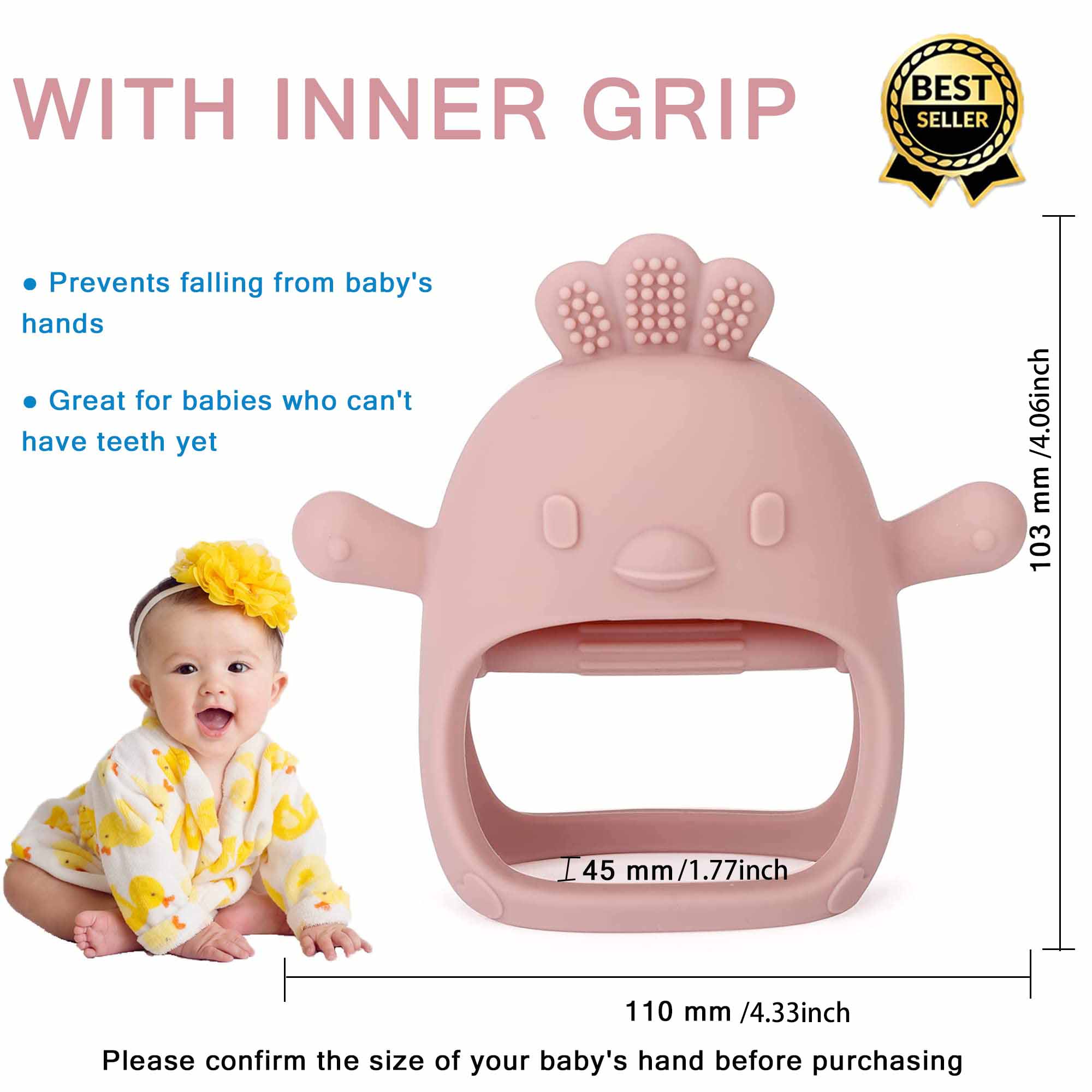 Silicone Chicken Pink Teething Toy Glove for Infants
