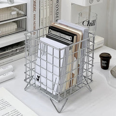 Iron Storage Rack Desktop Book Pen Storage Box Large Capacity Basket
