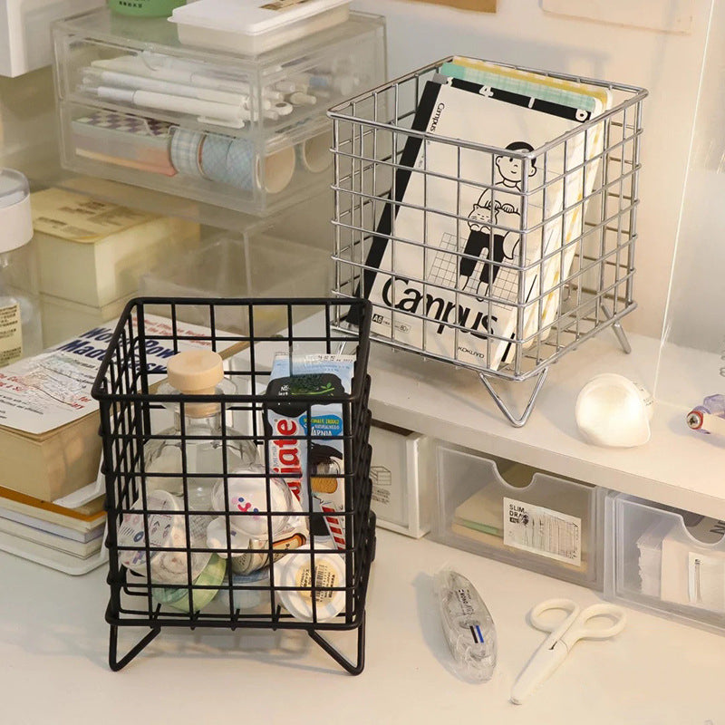 Iron Storage Rack Desktop Book Pen Storage Box Large Capacity Basket