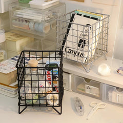 Iron Storage Rack Desktop Book Pen Storage Box Large Capacity Basket