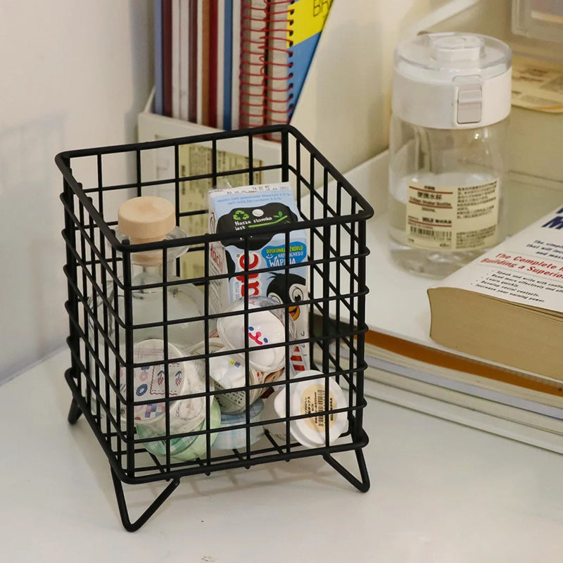 Iron Storage Rack Desktop Book Pen Storage Box Large Capacity Basket