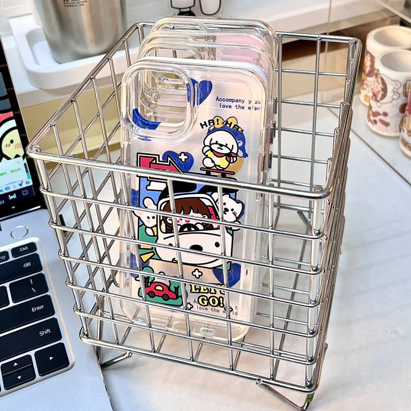 Iron Storage Rack Desktop Book Pen Storage Box Large Capacity Basket