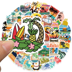 50pcs Hawaii Travel Aesthetics Funny Cartoon Waterproof Stickers For Adults