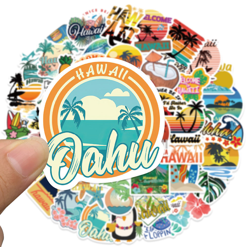 50pcs Hawaii Travel Aesthetics Funny Cartoon Waterproof Stickers For Adults