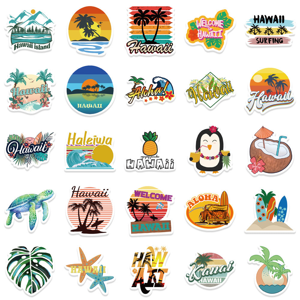 50pcs Hawaii Travel Aesthetics Funny Cartoon Waterproof Stickers For Adults